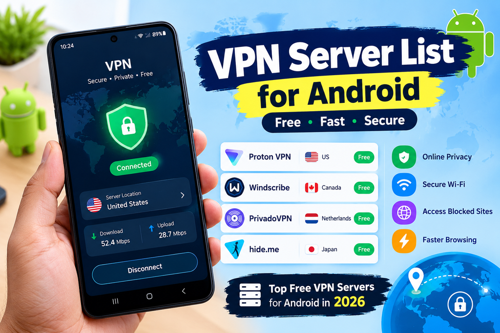 Best Free VPN Server List for Android in 2026