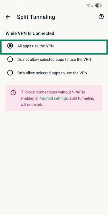 Manual VPN Split Tunneling on Android